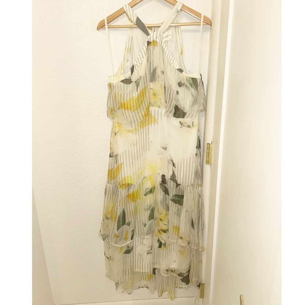 ANTHROPOLOGIE Garden Party Halter Top Tiered Abstract Floral Dress SZ: 12